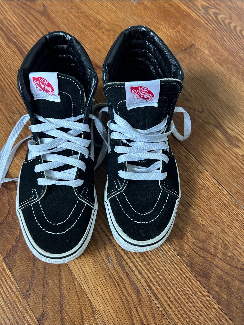 Vans Women Black High-Top Sneakers with White Laces Excellent Condition